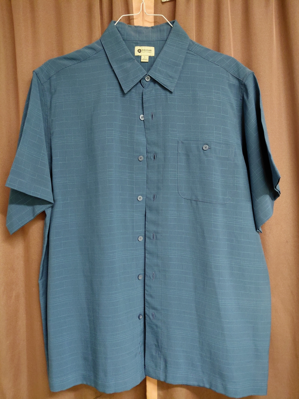 Haggar Teal Short-Sleeve Button-Down Shirt (L) Mens